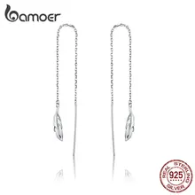 Bamoerスターリングシルバー 925 ロングチェーンドロップピアス女性フェザーブラブライヤリング高級pendientes accessries SCE786(China)