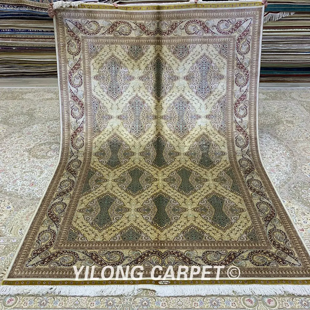 Yilong 5,5 'x8' персидский ковер Прямоугольник Зеленый турецкий ковры ручной вязки (ZQG254A)
