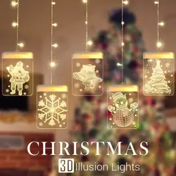 3D иллюзия светодиодные Рождественские огни Снеговик Санта Клаус наружное украшение сказочные гирлянды рождественские вечерние украшения