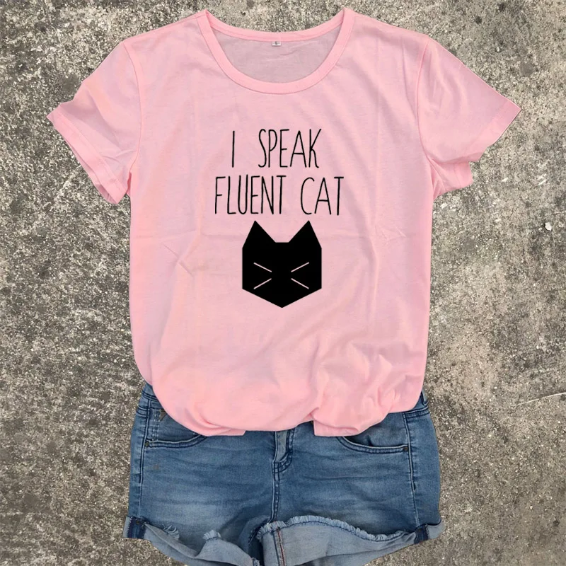 Забавная футболка с надписью I Speak Fluent Cat Tumblr женские топы милым котом для