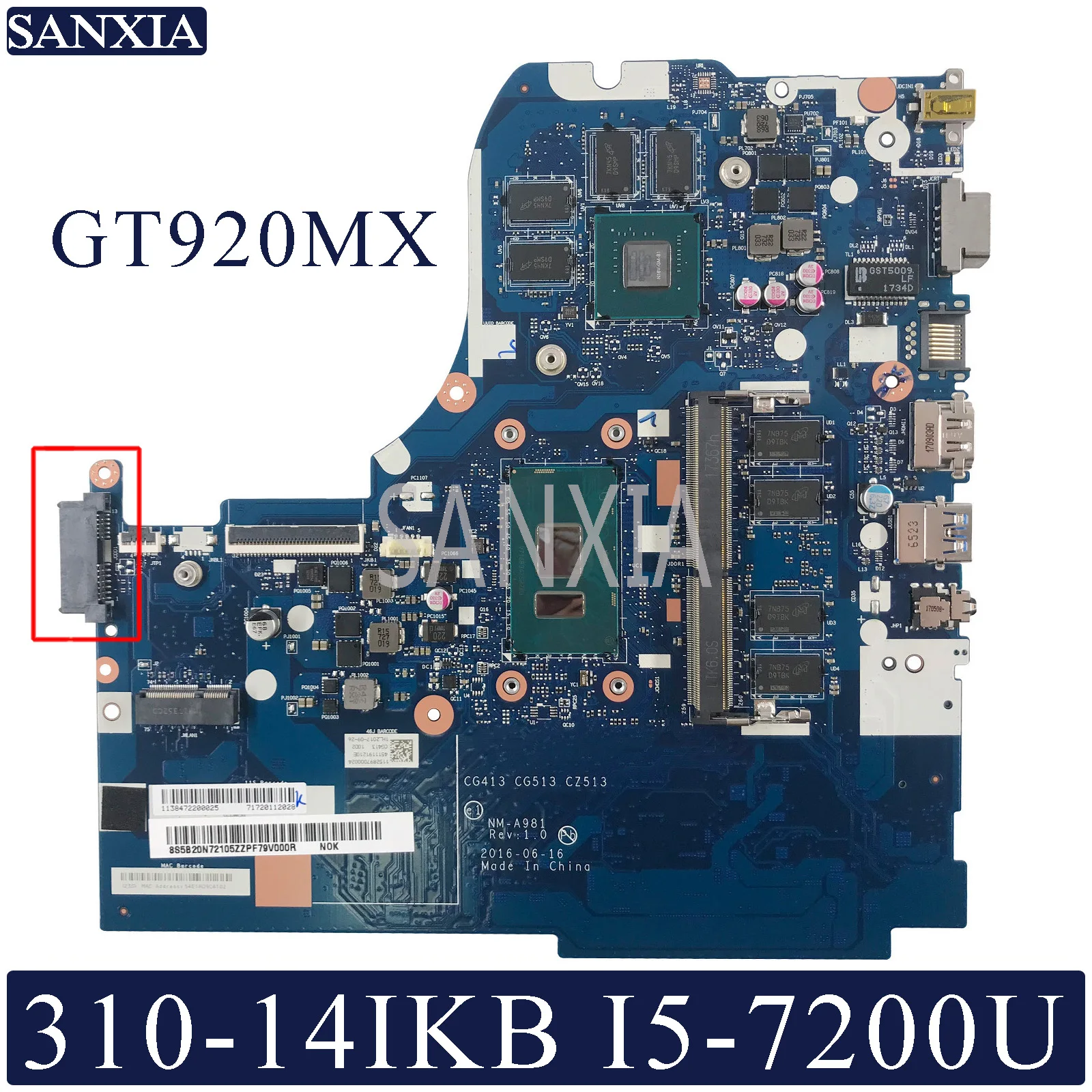 Kefu CG431 CG513 CZ513 NM-A981 ноутбука материнская плата для Lenovo 310-15ISK Тесты Оригинал материнская плата 4G-RAM I5-7200U GT920MX