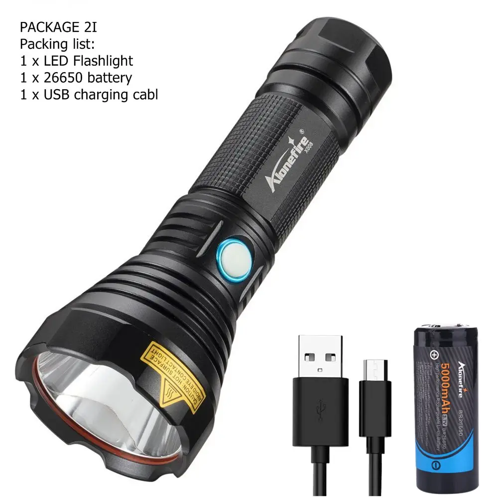 PACKAGE 2I Alonefire X008 супер мощный светодиодный фонарик L2 тактический фонарь USB перезаряжаемая водонепроницаемая лампа сверхъяркая фонарь для кемпинга - Испускаемый цвет: PACKAGE 2I