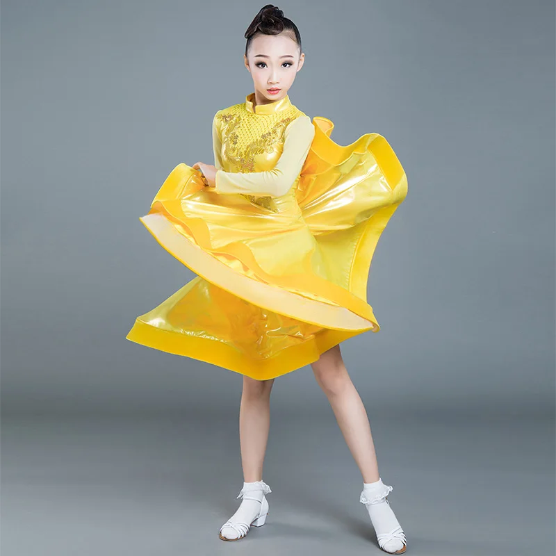 

Latin Dance Dress For Girls Long Sleeve Ballroom Tango Rumba Cha Cha Samba Kids Competition Performance Wear Children DN3869