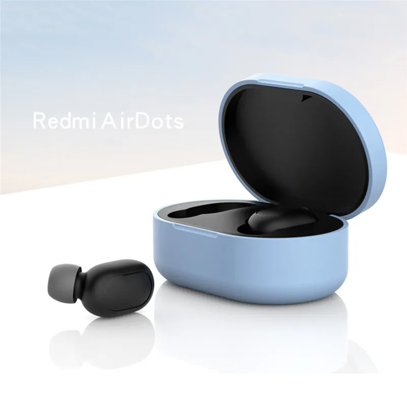 Для Xiaomi Redmi Airdots защитный чехол для наушников Новое поступление силиконовые TWS Bluetooth наушники модная версия беспроводной - Цвет: Небесно-голубой