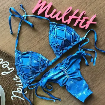 

2019 Swimsuit hand-woven printed triangular swimsuit bikini