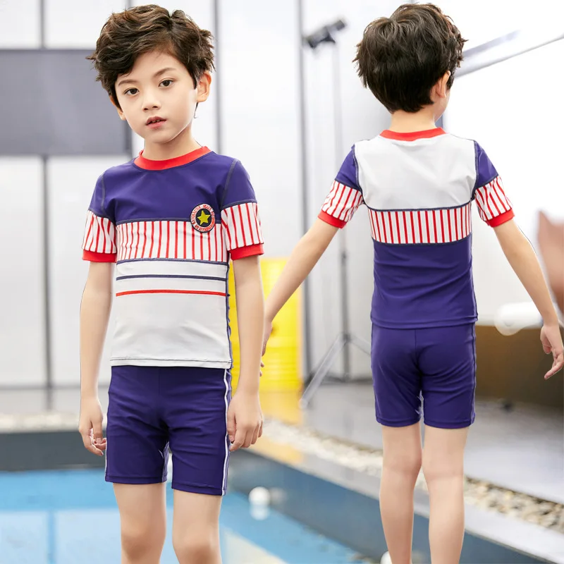 

KID'S Swimwear Boy Big Boy Teenager BOY'S Swimming Trunks Set Students Short Sleeve Split Type Sun-resistant Quick-Dry Swimwear
