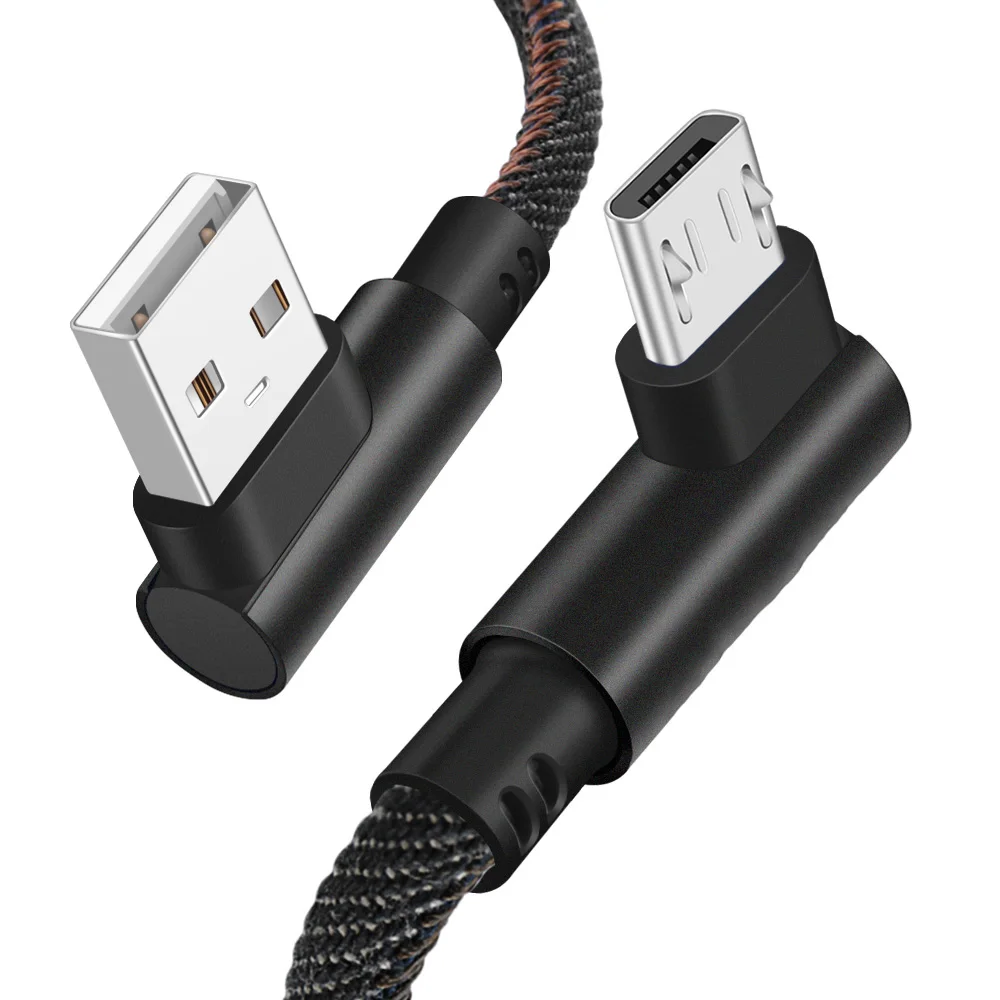 Olnylo Micro USB кабель 90 градусов быстрое зарядное устройство зарядный кабель для huawei USB шнур Micro Дата-кабель для samsung htc Android телефон - Цвет: Black Micro USB