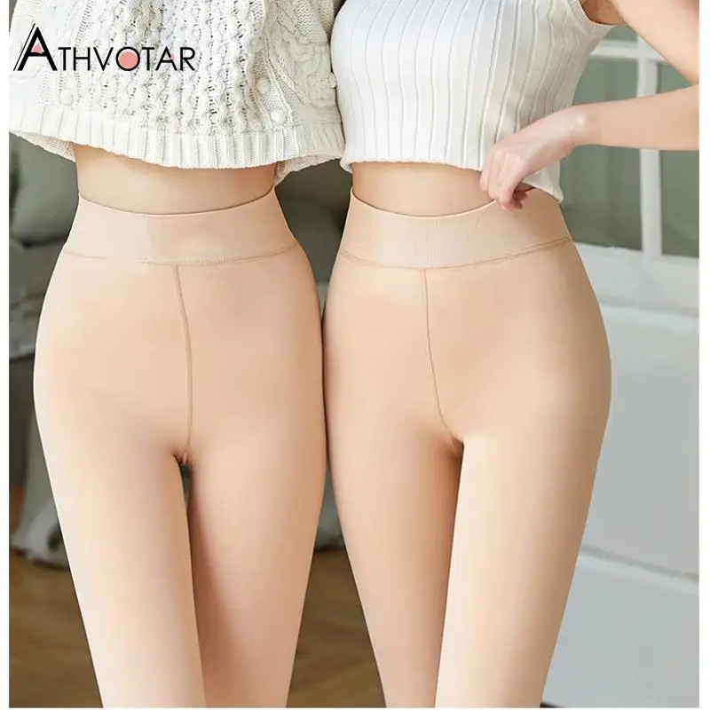 

ATHVOTAR 2Pcs Winter Warm Pants Women Casual Thicken Elasticity Velvet Pants Thermal High Waist Pants for Women