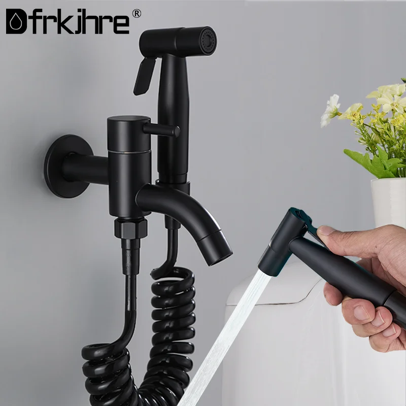 Bathroom Matte Black Bidet Shower Faucet Toilet Flush Solid Brass Bidet