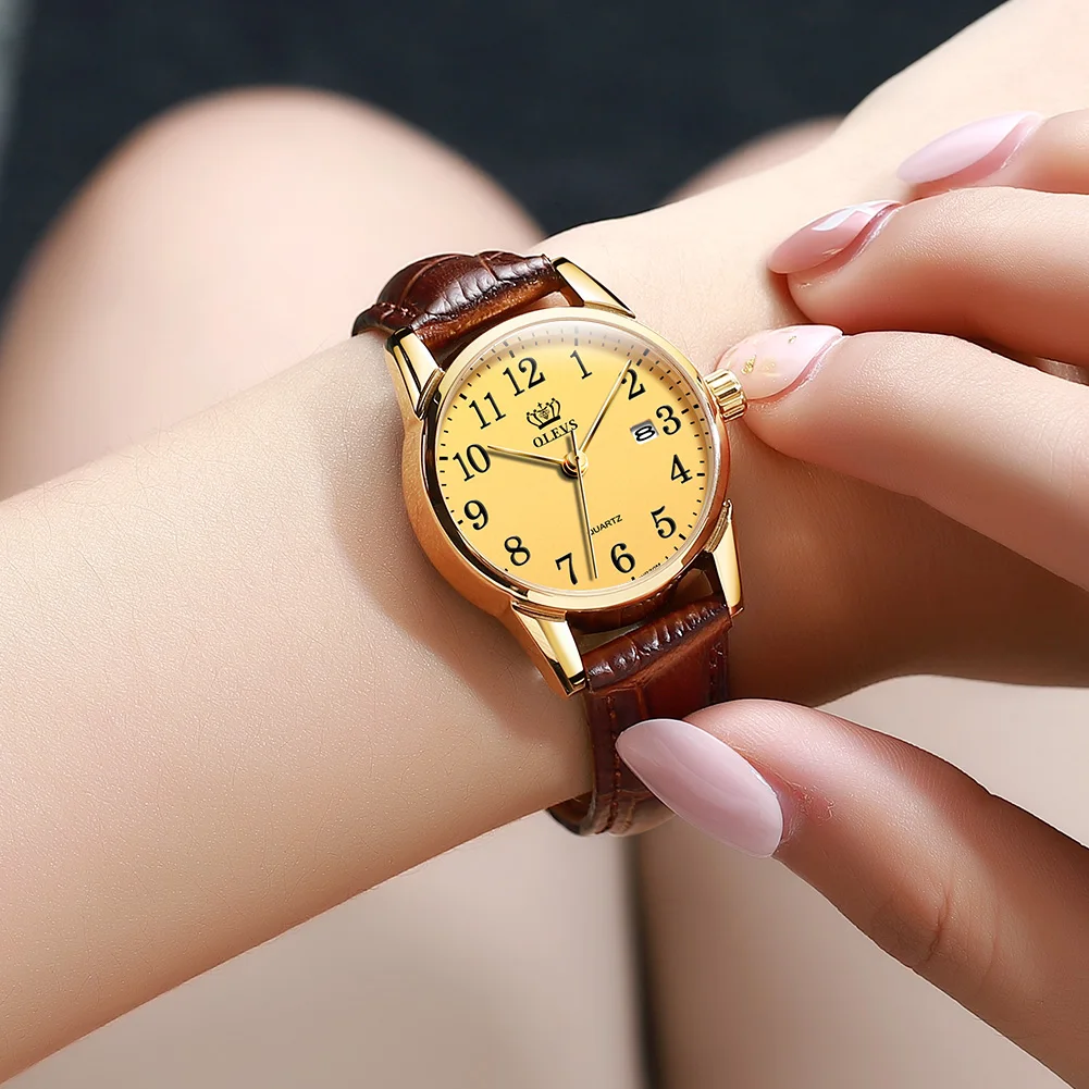 OLEVS Women Watches with Brown Leather Band Fashion Casual Simple Easy Reader Quartz Gold Wristwatch Gifts for Ladies OLEVS Women Watches with Brown Leather Band Fashion Casual Simple Easy Reader Quartz Gold Wristwatch Gifts for Ladies