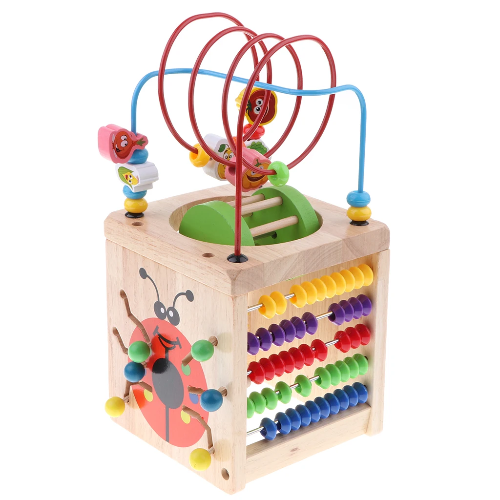Activity Cube with Bead Maze, Multi-function Baby Roller Coaster Shape Sorter, Counting Numbers, Alphabet Learning Puzzles