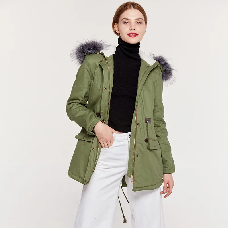 

ZADORIN Women Clothes 2019 Korean Style Furry Fur Hooded Parka Thick Warm Loose Casual Streetwear Army Green Parkas Overcoat