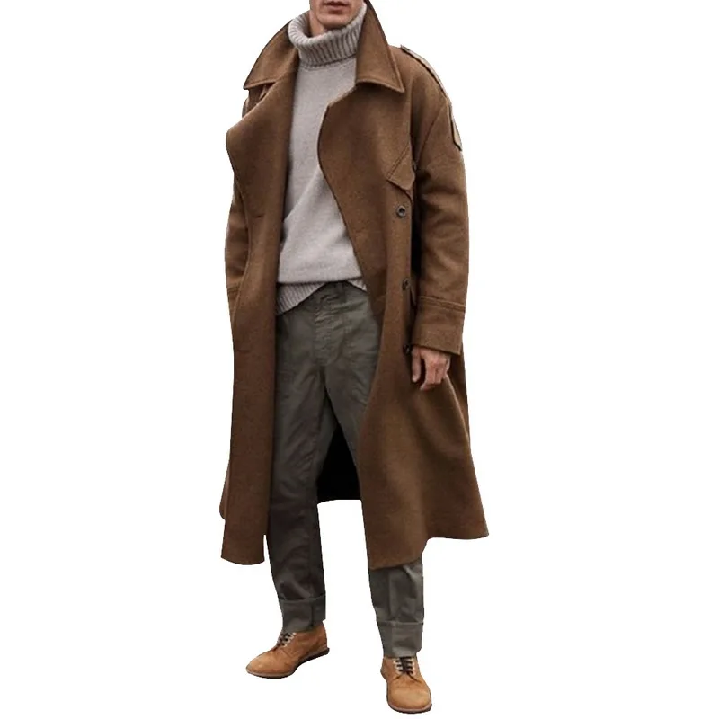MoneRffi, Осеннее винтажное мужское пальто, Брендовое длинное деловое пальто, классический мужской однотонный длинный плащ, уличная одежда