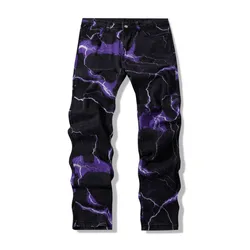 2021 Vibe Style Lightning Print Tie Dye Men Straight Y2K Jeans Trousers Hip Hop Vintage Harajuku Women Denim Pants Ropa Hombre
