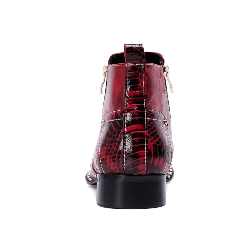 High Top Genuine Leather Men Shoes Chelsea Boots Metal Pointed Toe Zipper Ankle Boots Luxury Career Work Rock Punk Men's Boots