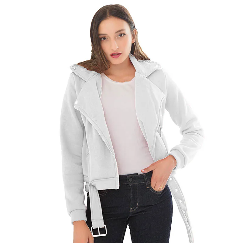 Autumn New Short Cotton Jacket Women Fashion Zipper Motorcycle Jacket Ladies Basic Street Coat Lapel Long Sleeve Pregnancy Coat - Цвет: white