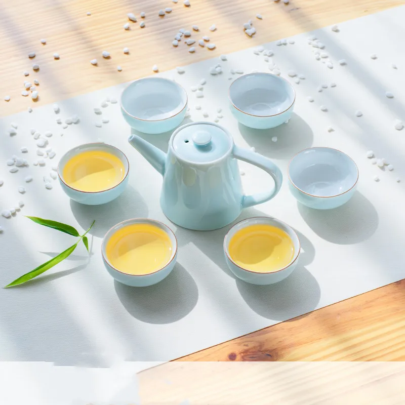 Стильный чайный сервиз Celadon, чайный горшок кунг-фу, чашка с крышкой, удобный чайный сервиз для путешествий, Офисная Питьевая утварь WSHYUFEI