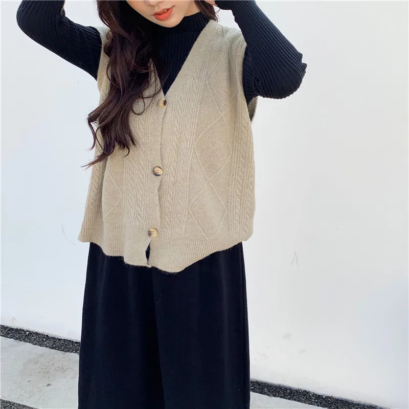 Foxmertor Повседневный женский свитер жилет пальто весна корейский стиль женский v-образный вырез без рукавов Свободный вязаный шерстяной свитер, жилет