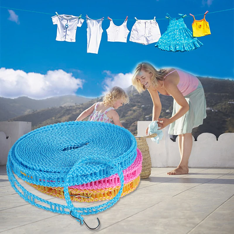 

Non-slip Windproof Cloth Hanger Travel Retractable Rope Washing Line Outdoor Camping Drying Clothes Hanger Rack Line 3-5M Long