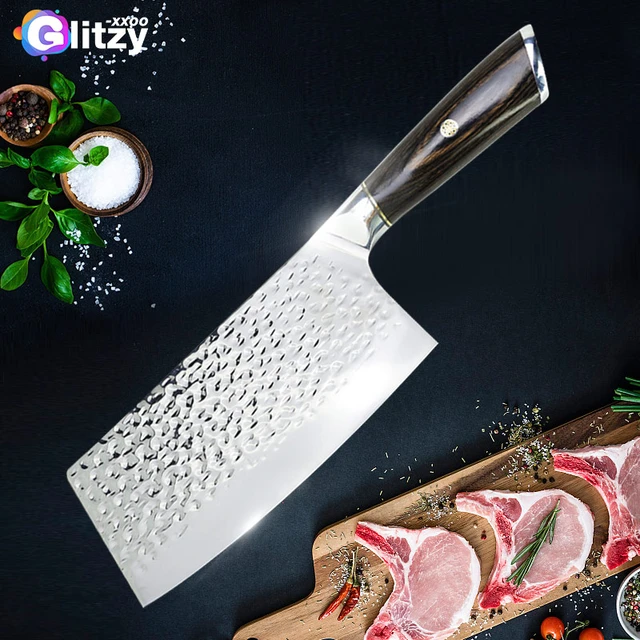 Kitchen Knives 7 Inch Chinese Cleaver Chef Knife Full Tang 7Cr17 Forged  Chopping Knife Frozen Meat Slicer Wood Handle Stainless - AliExpress