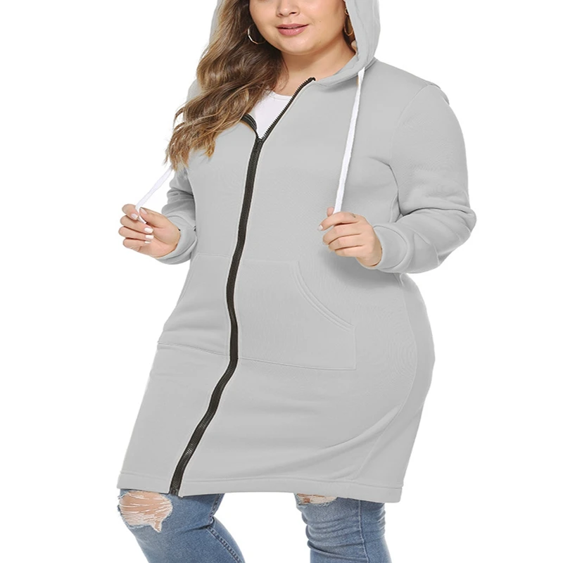 Осенняя и зимняя женская толстовка большого размера 4XL 5XL 6XL 7XL 8XL с карманами на молнии, утолщенная Длинная толстовка с капюшоном, обхват груди 133 см