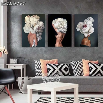 

Home Decoration Flowers Feathers Woman Abstract Canvas Painting Wall Art Print Posters Picture Decorative Painting Living Room