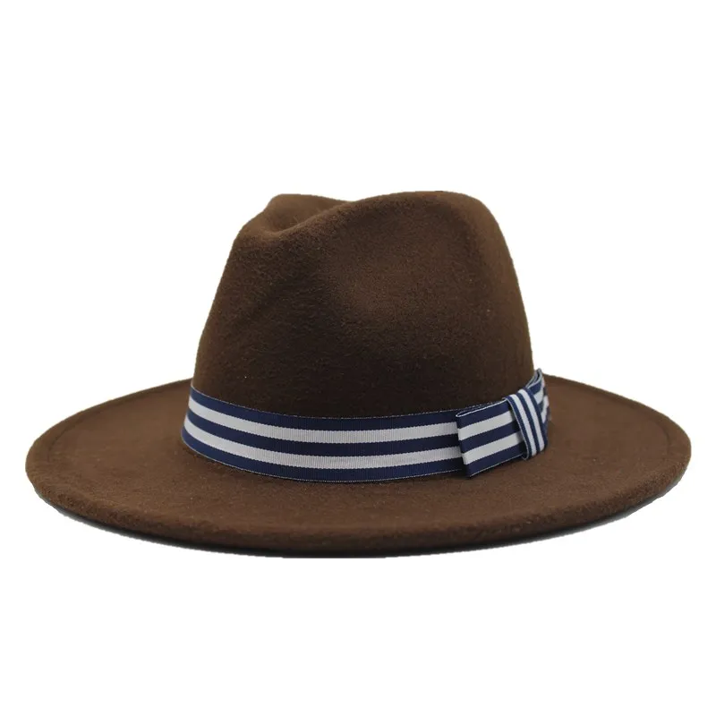 Зимняя шерстяная шляпа Fedora для wo мужская фетровая шляпка с широкими полями женская Трилби Chapeu Feminino шляпа мужская Джаз церковь Крестный отец шляпы сомбреро - Цвет: Dark coffee