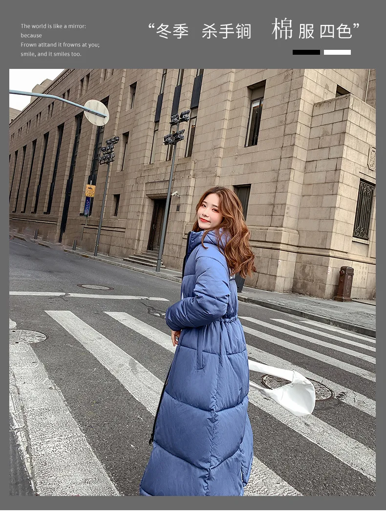 Winter New Style Korean-style Slimming Slim Fit Drawstring Cotton Coat Women's Long over-the-Knee Thick Warm Coat Fashion W