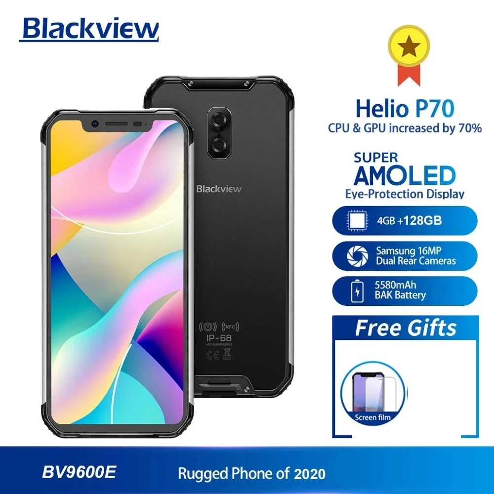 

Blackview BV9600E IP68 Waterproof Smartphone 6.21'' 4GB RAM 64GB ROM AMOLED Helio P70 Octa Core Android 9.0 NFC Mobile Phone