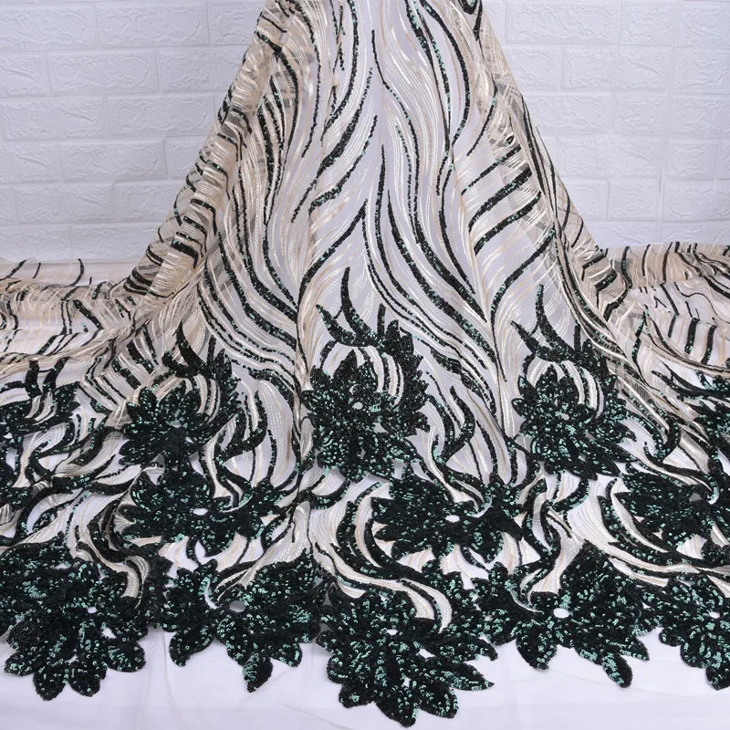 Новая зеленая Тяжелая индустрия вышивка блестками кружевная ткань высокого качества французский Тюль кружевная ткань для свадьбы свадебные материалы A1737