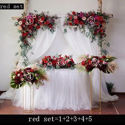 red set Свадебные домашние вечерние сценические искусственные шелковые искусственные цветы фон в виде изображения стола стенд Арка декоративный цветочный ряд фоновое украшение - Цвет: red set