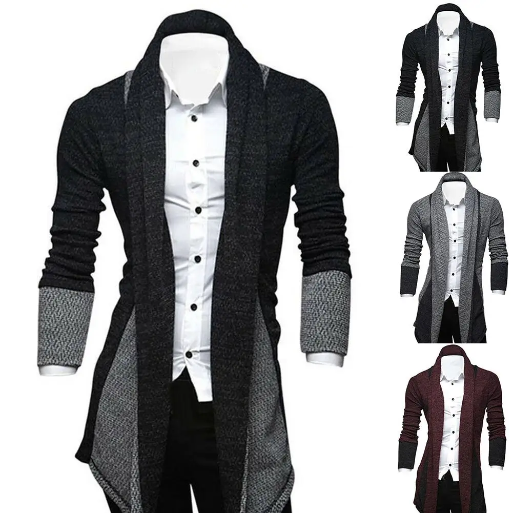 Men Long Sleeve Color Blocks Patchwork Knitted Loose Plus Size Long Coat Cardigan Suitable for work travel Men Long Sleeve Color Blocks Patchwork Knitted Loose Plus Size Long Coat Cardigan Suitable for work travel