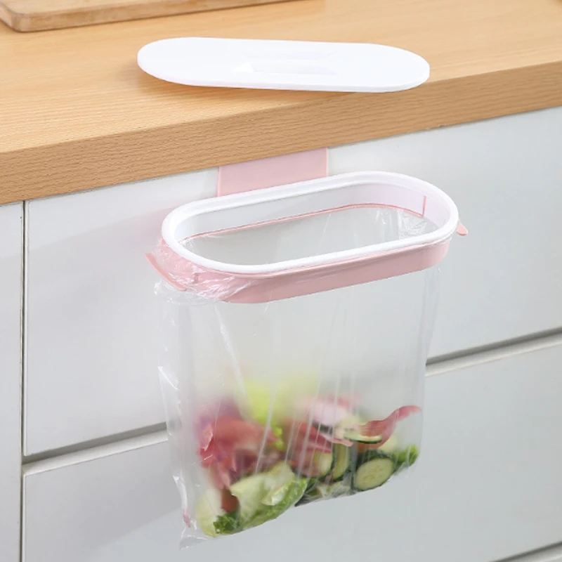 OUNONA Over-the-Cabinet Trash Can Hanging Wastebasket Kitchen Storage Basket Pink