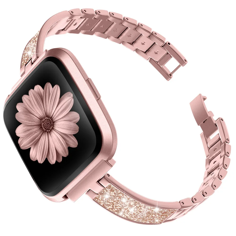 Ремешок из нержавеющей стали, совместимый с Fitbit Versa, женские тонкие складные застежки, Широкие ремешки для Versa Lite Special Edition