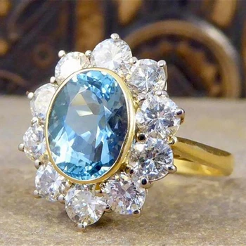 

Loredana Stylish atmosphere lady Daisy flowers premium blue zircon wedding ring jewelry for women.Holiday gifts. JZ-433