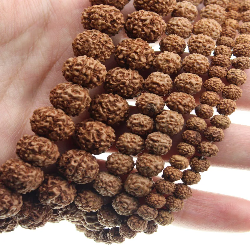 Natural Rudraksha Mala 108 Beads Wood Spacer Bead 6 8 10 12 mm Prayer Buddhist for Necklaces Jewelry Making Bracelet Accessories 2