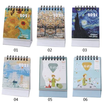 

2021 oil painting series mini desktop small desk calendar retro famous painting painting art coil calendar