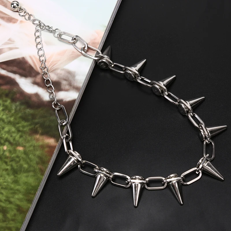 1Pc Rivets Aterial Chokers Punk Goth Handmade Choker Necklace Silver Spike Rivet Necklace Rock Gothic Chocker