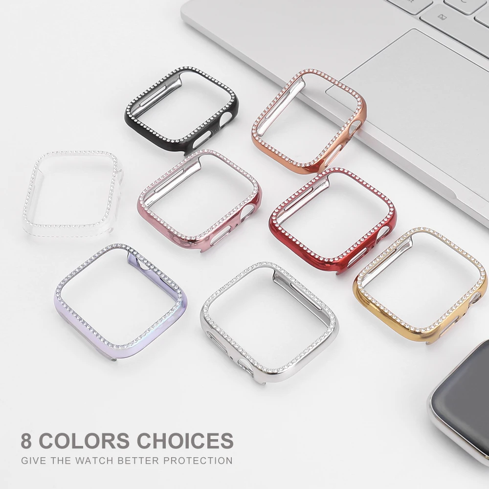 Алмазный пластиковый чехол для apple watch series 5 4 3 2 1, цветной защитный чехол для iWatch 38 мм 42 мм 40 мм 44 мм