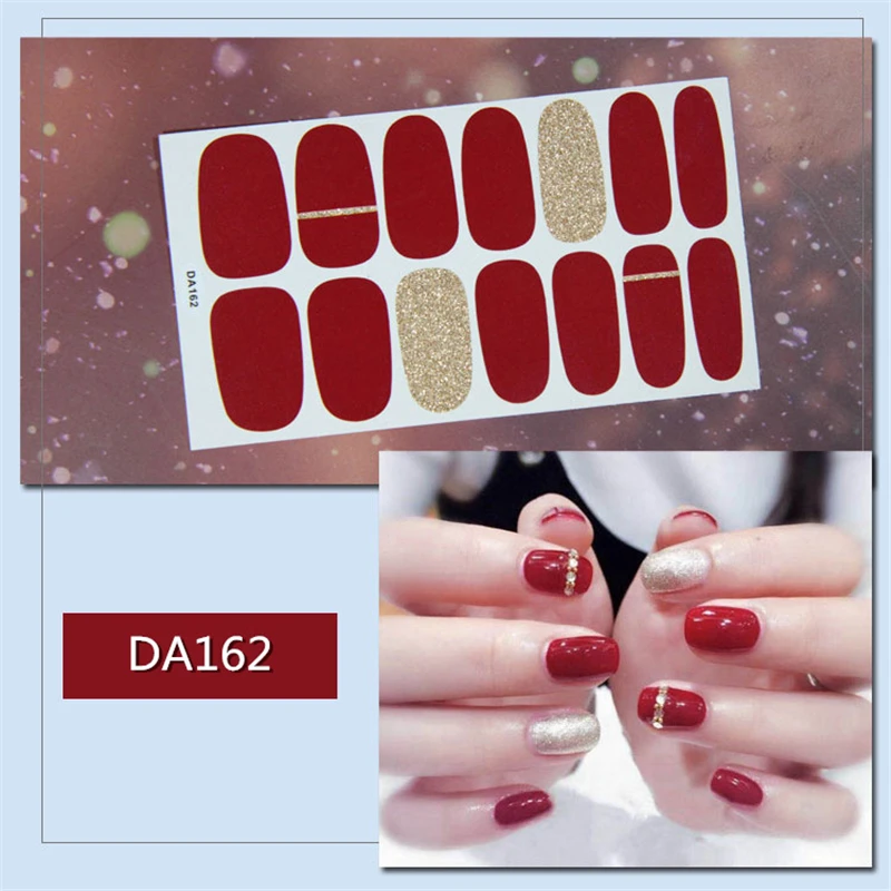 Nusx 14tips sheet Colorful Shinny Nail Stickers Full Cover Nail Art Tips DIY Adhesive Wraps Waterproof 2