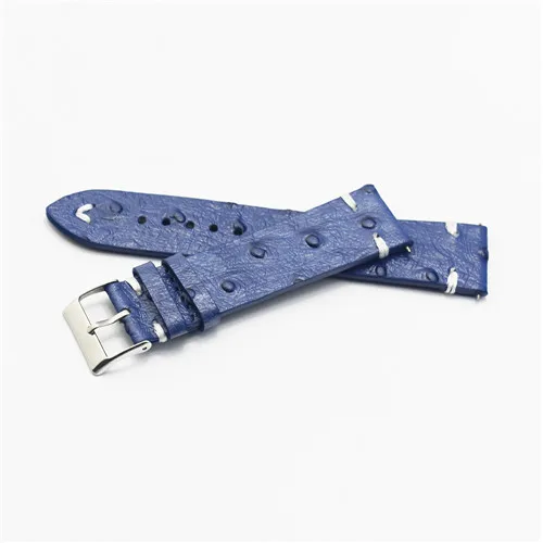 blue Винтажные Кожаные Ремешки для наручных часов, ремешок с узором страуса, черный ремешок для часов 18 мм 20 мм 22 мм, ремень для наручных часов для мужчин, аксессуары для часов - Цвет ремешка: blue