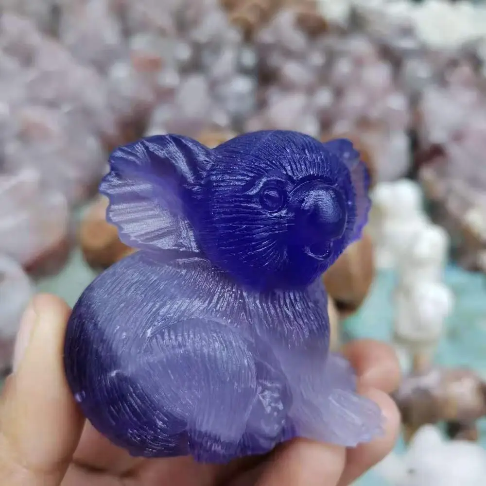 

Natural Purple fluorite Animal Figurine Carved crystal koala