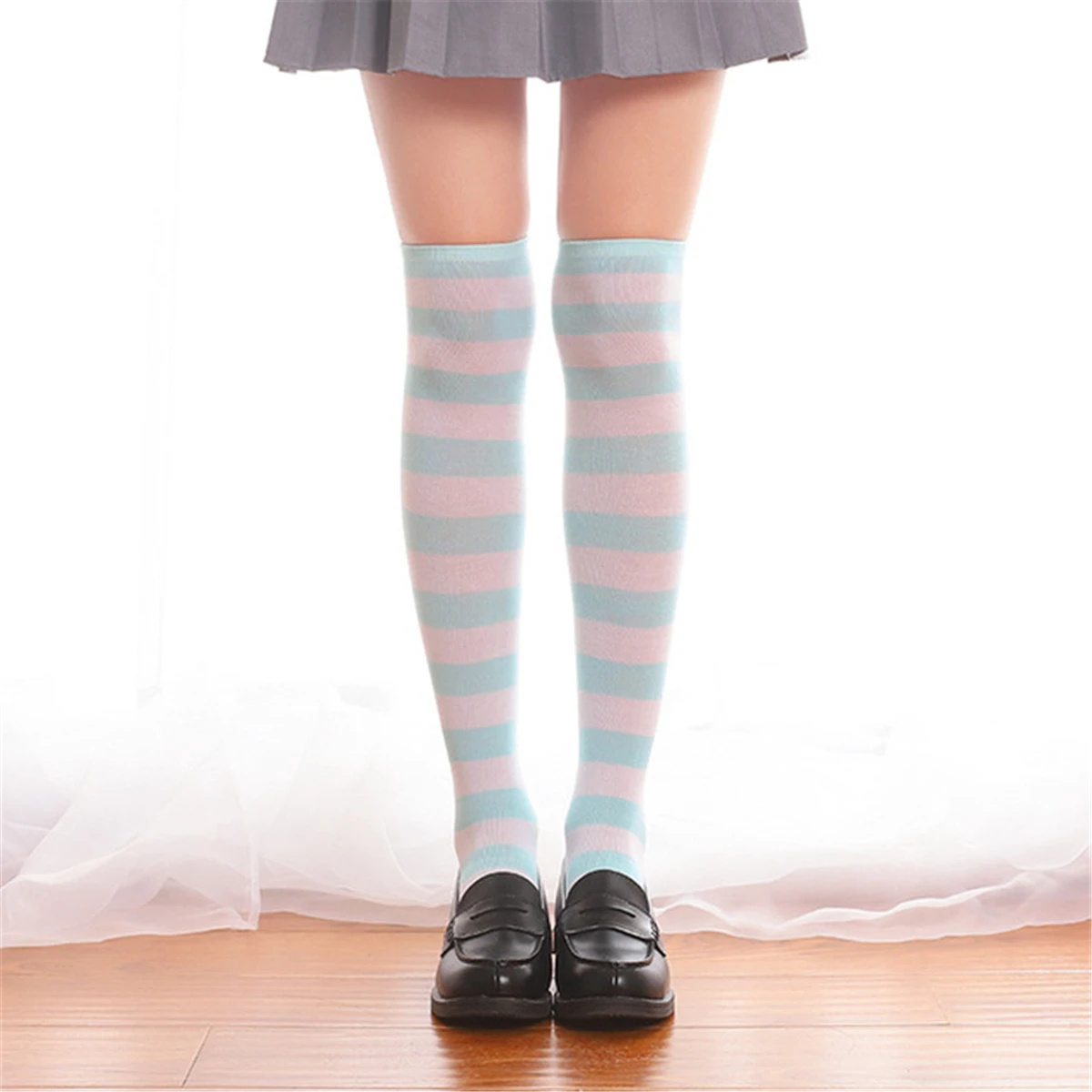 1 пара, длинные гольфы в полоску для девочек, корейские, японские, Kawaii, Повседневные Гольфы в стиле Лолиты, Hatsune, костюм Мику - Цвет: Wide Stripe3