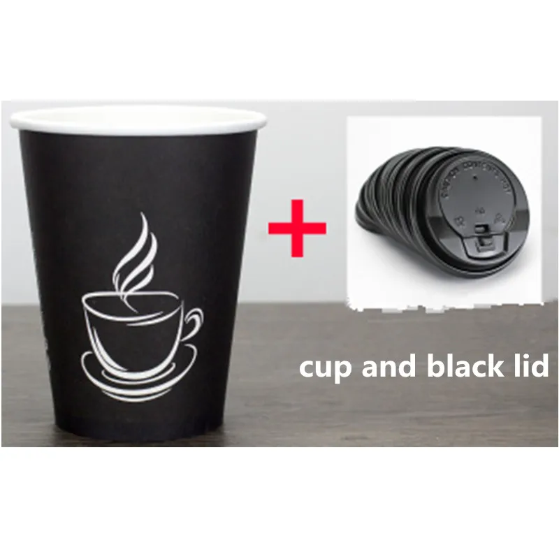 cup and black lid 50 шт Черный чай с молоком плотная бумажная чашка одноразовая кофейная чашка горячий напиток на вынос посылка вечерние чашки для напитков с крышками - Цвет: cup and black lid