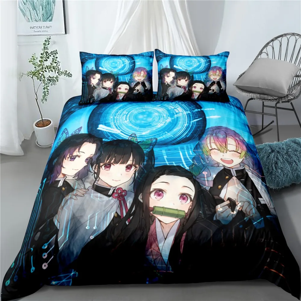 

Cartoon 2/3 Pieces Demon Blade Bedding Set Demon Slayer Duvet Cover 3D Print Anime Bed Quilt Cover Pillowcase (No Sheets)