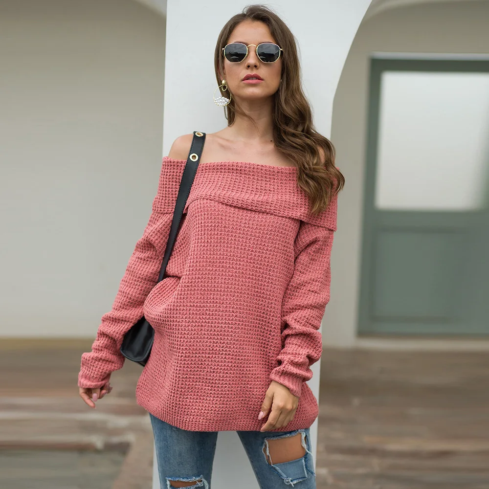 2019 осенне-зимний женский сексуальный свитер с открытыми плечами и вырезом