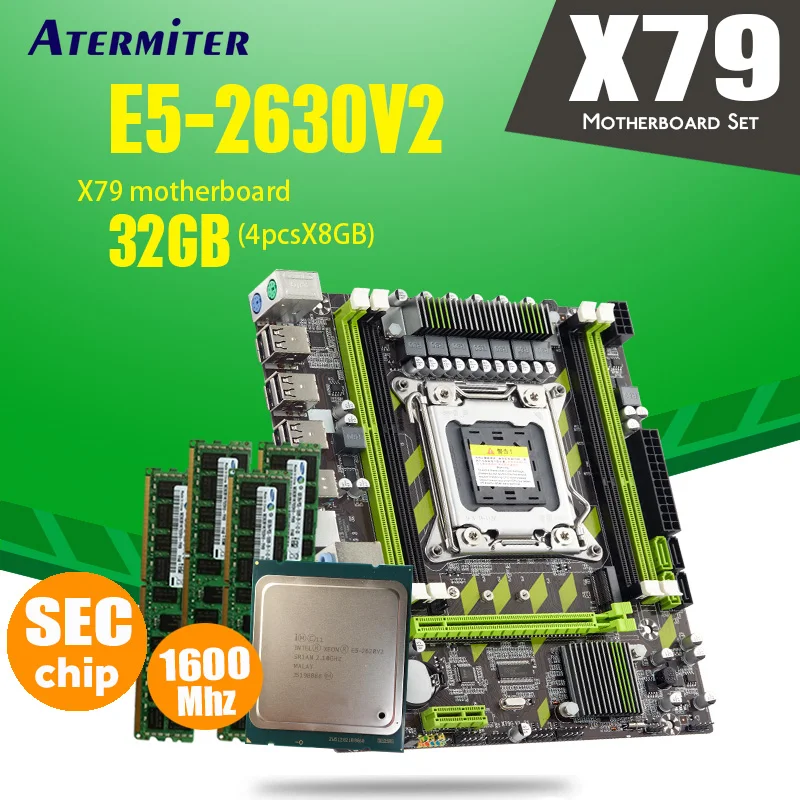 Atermiter X79 X79G материнская плата LGA2011 Mini ATX combos E5 2630 V2 cpu 4 шт x 8 ГБ = 32 DDR3 ram 1600 МГц PC3