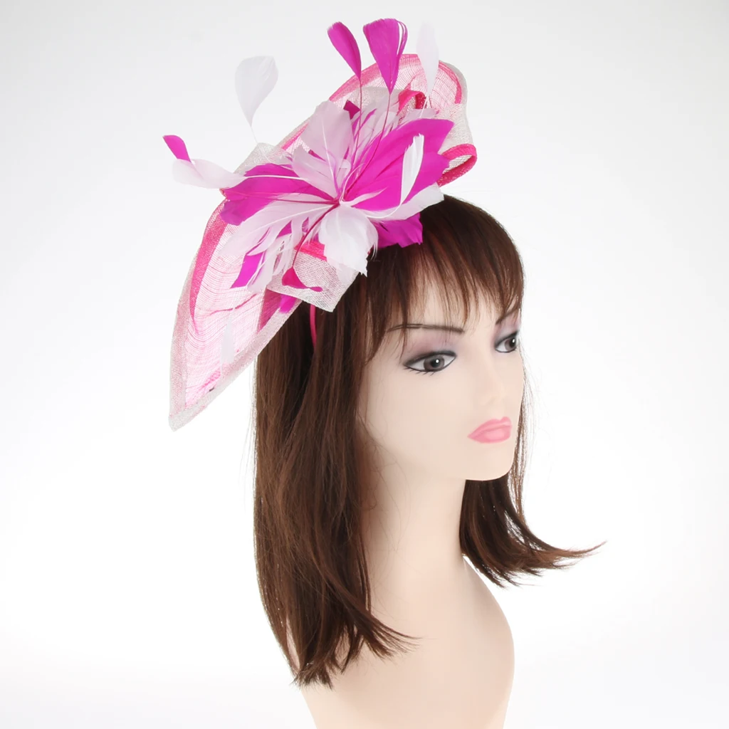 Women Lady Bridal Feather Fascinator Cocktail Party Hats Headpieces Headband