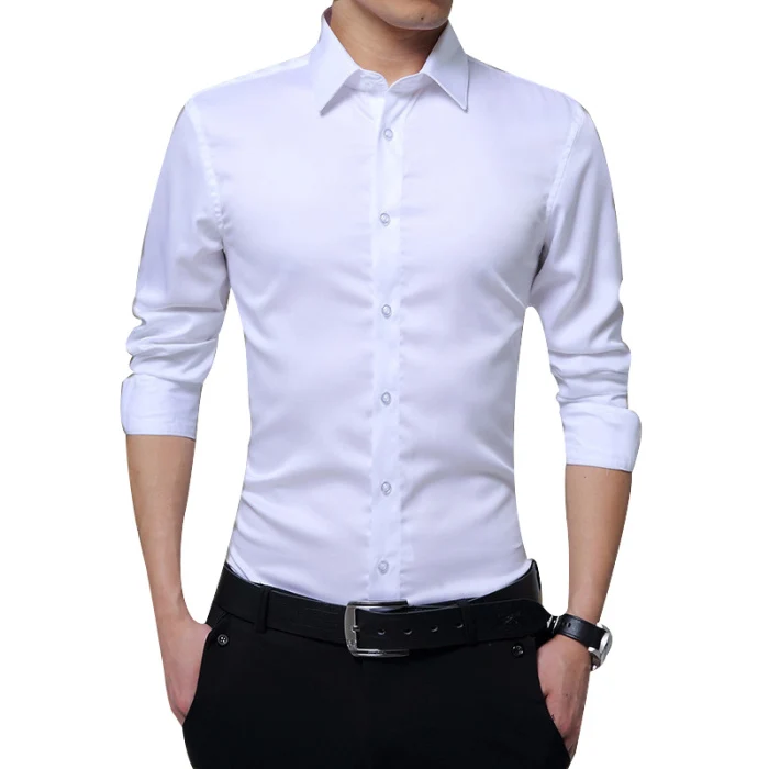 Новая мужская рубашка с длинным рукавом, профессиональная рубашка, простая мужская белая приталенная рубашка, одноцветная мужская деловая рубашка