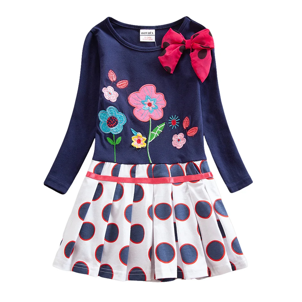 

Girls Dress Spring and Autumn 100% Cotton Children's Clothes Girls Evening Dresses Bow Embroidered Girls Birthday Party Dresses